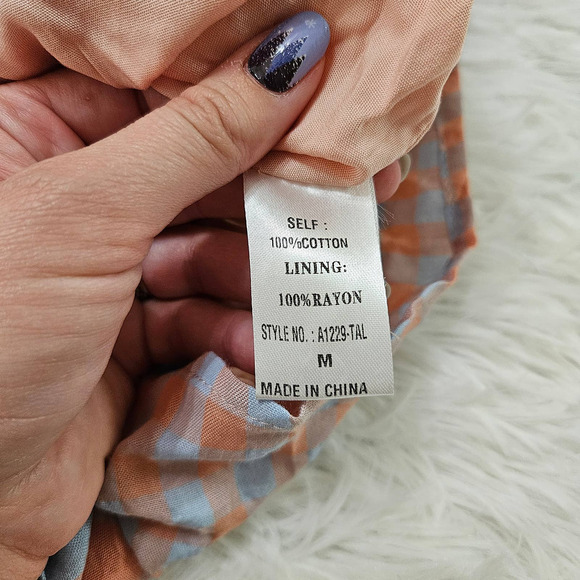 Talulah Women's Peach‎ & Blue Gingham Wrap Tie Waist Short Sleeve Romper. Size M - Picture 11 of 13